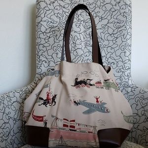 Boden 100% cotton and genuine leather.  Tote bag.